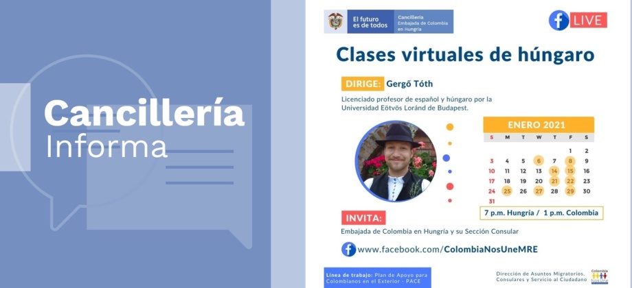 El Consulado de Colombia en Budapest invita a las clases virtuales de húngaro que se realizarán en enero de 2021
