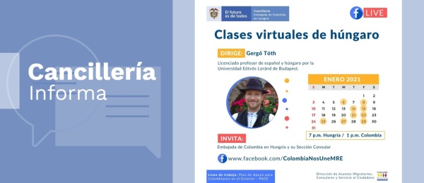 El Consulado de Colombia en Budapest invita a las clases virtuales de húngaro que se realizarán en enero de 2021